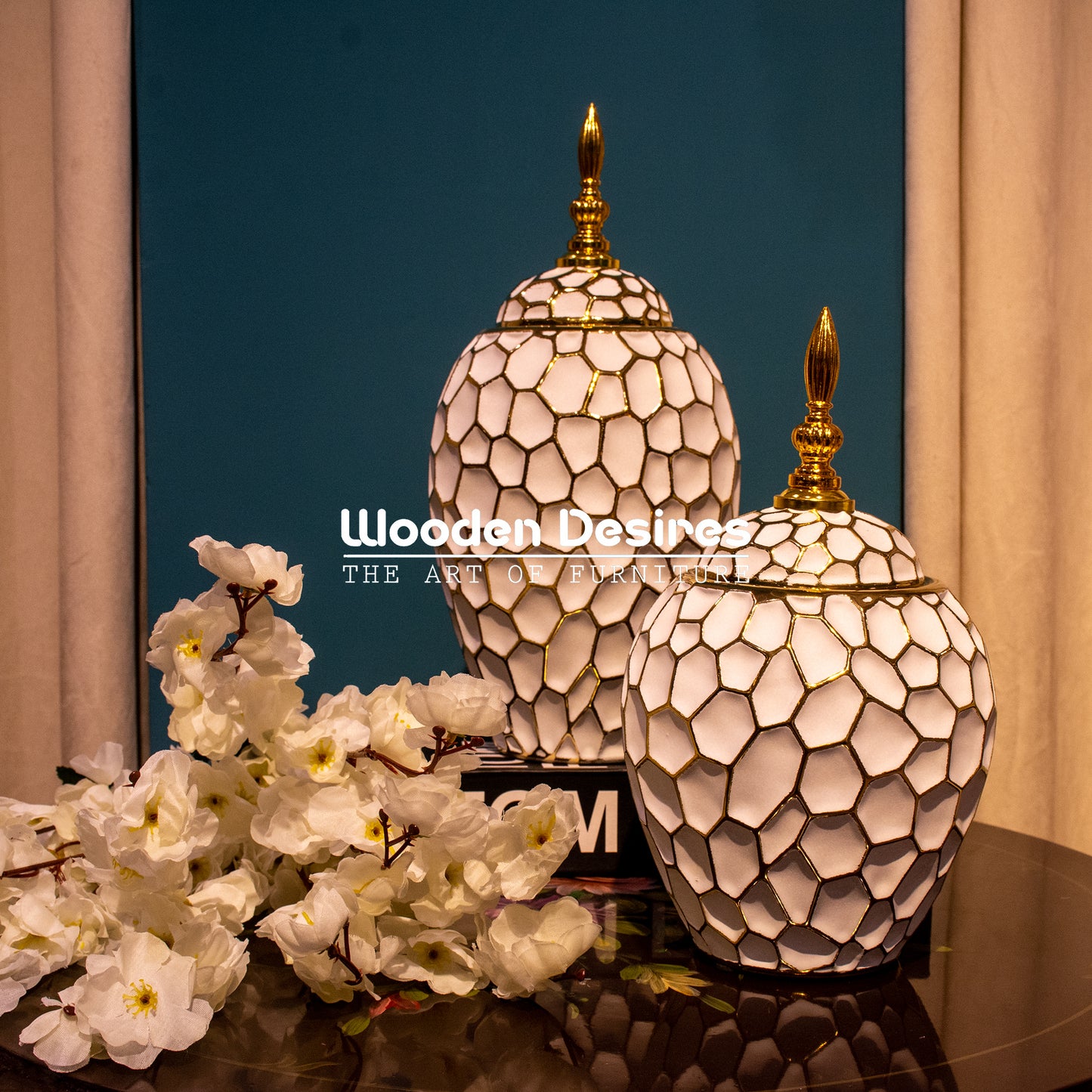 Honeycomb Textured Ceramic Jars For Home Decor