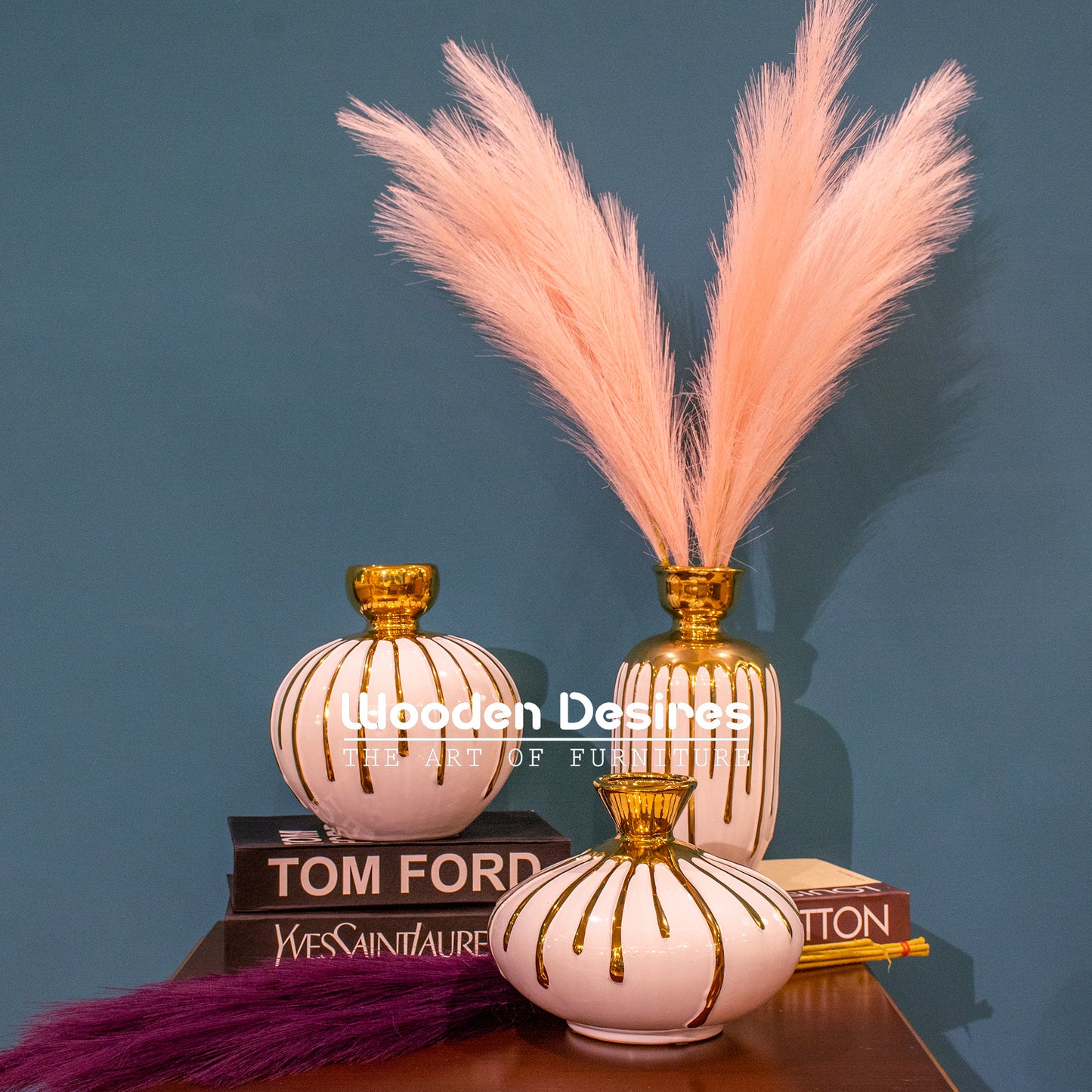 Three-Piece Gold Ceramic Vase Set for Home Decor