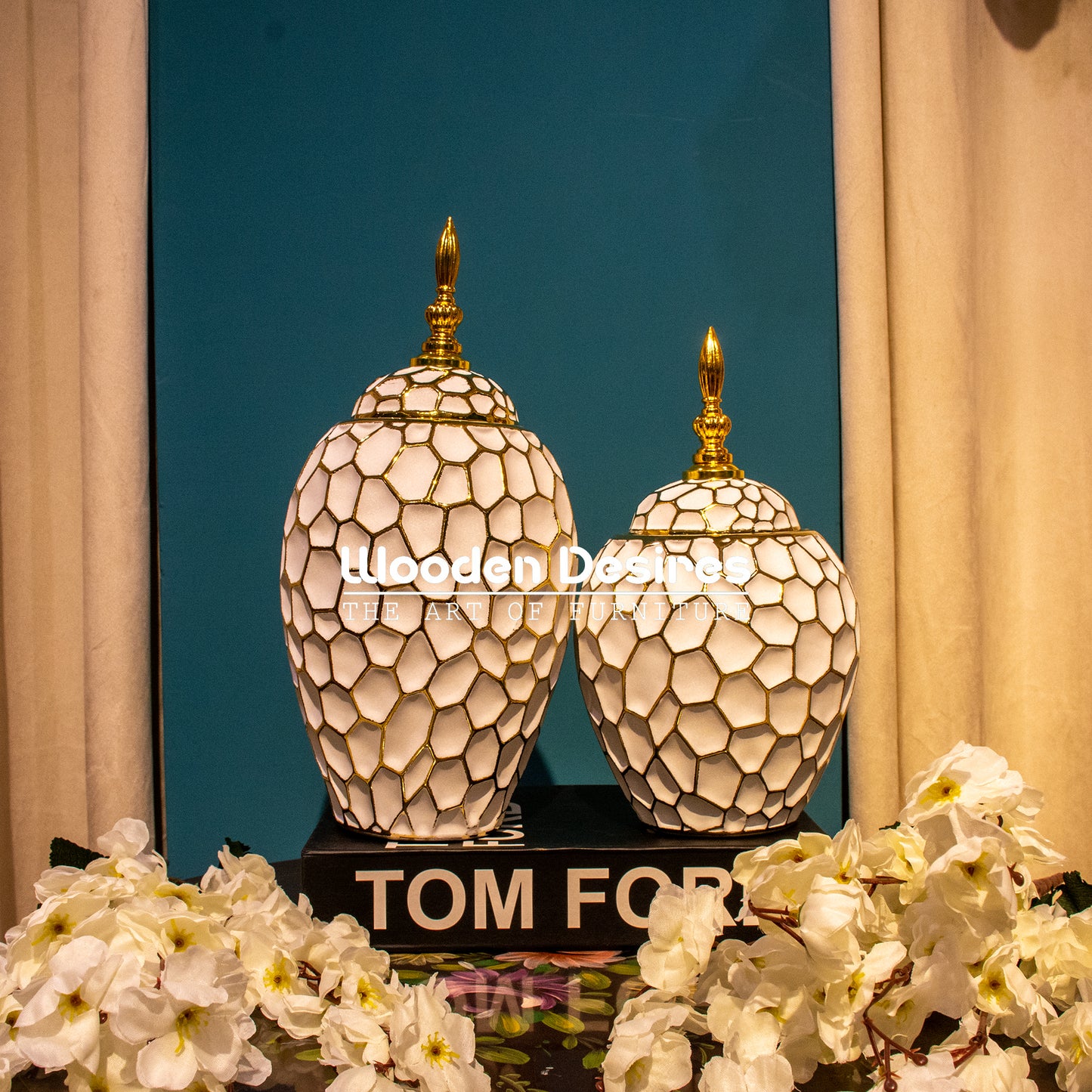 Honeycomb Textured Ceramic Jars For Home Decor