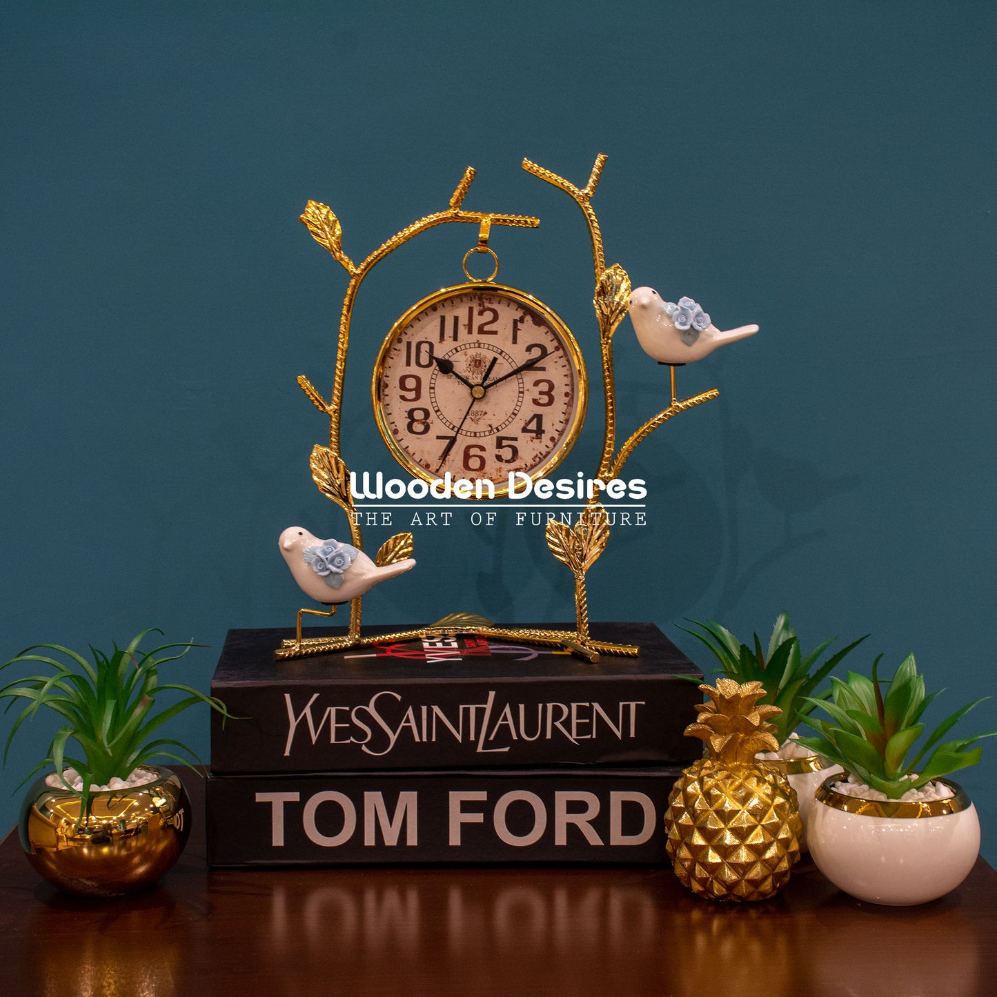 Luxury Table Clock with Birds