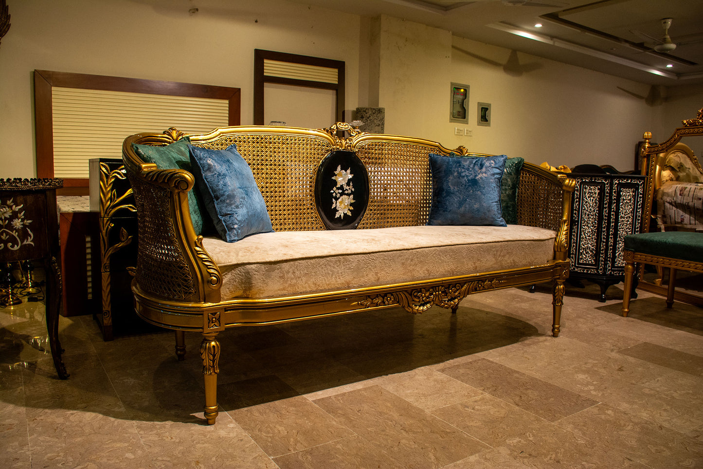 Mother of Pearl Cane Sofa