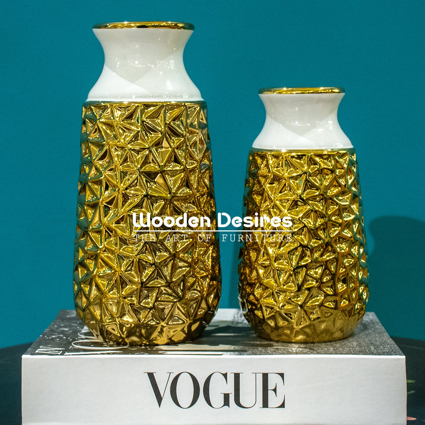 Luxury Gold & White Vase Pair