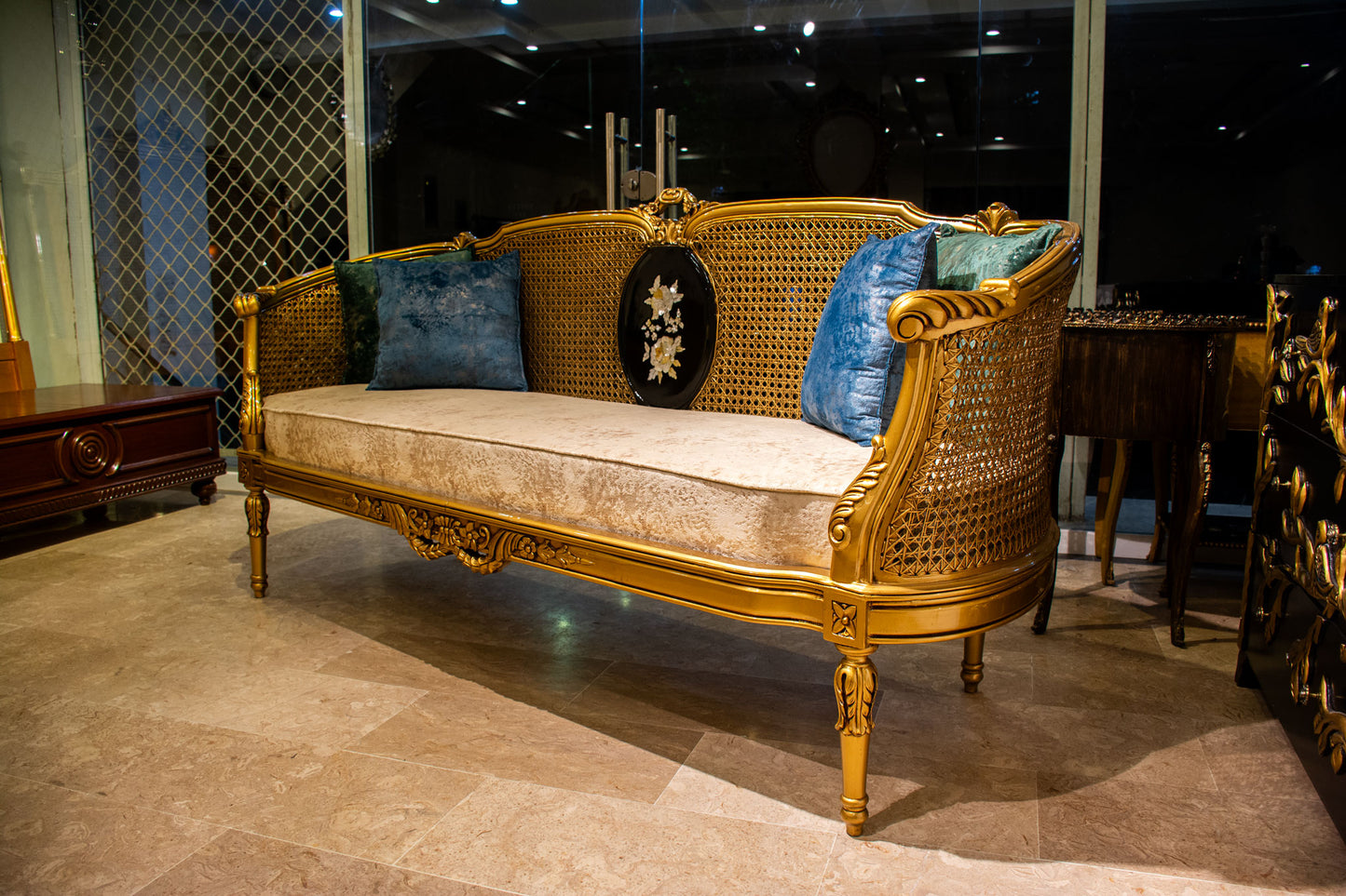 Mother of Pearl Cane Sofa