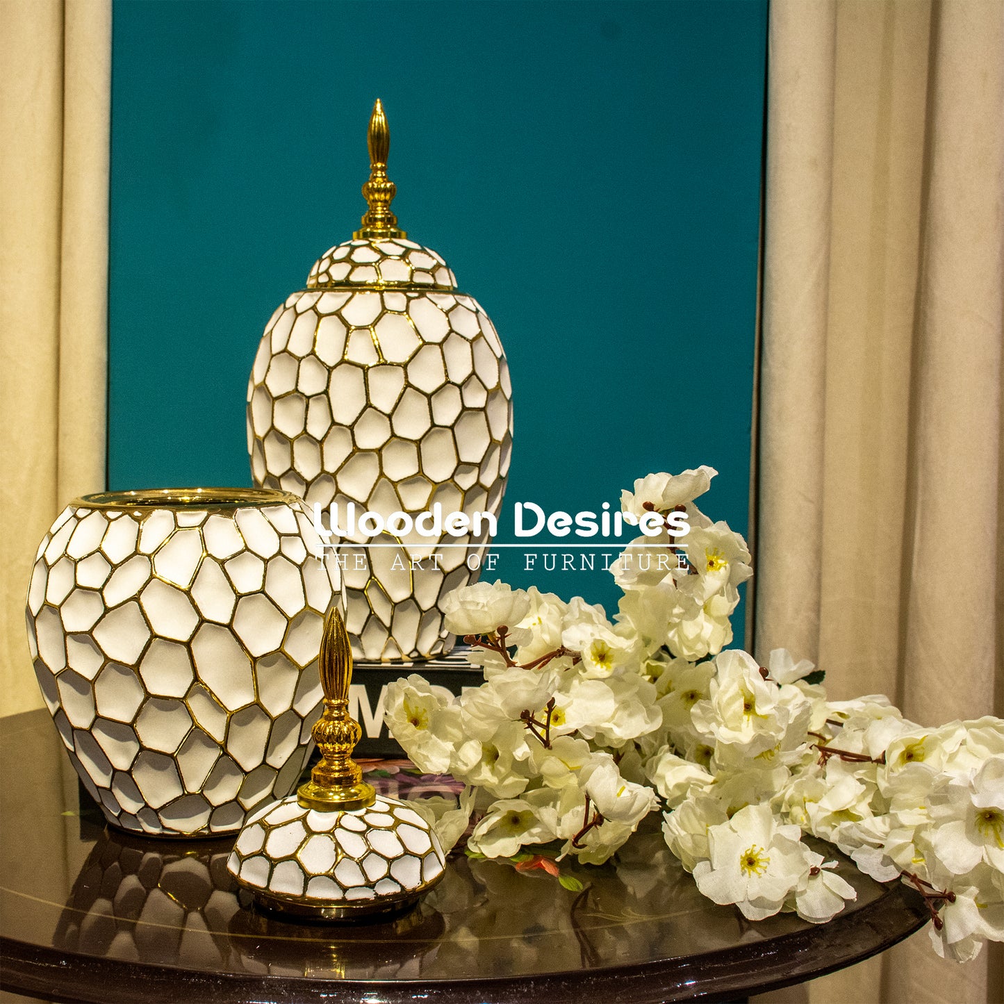 Honeycomb Textured Ceramic Jars For Home Decor