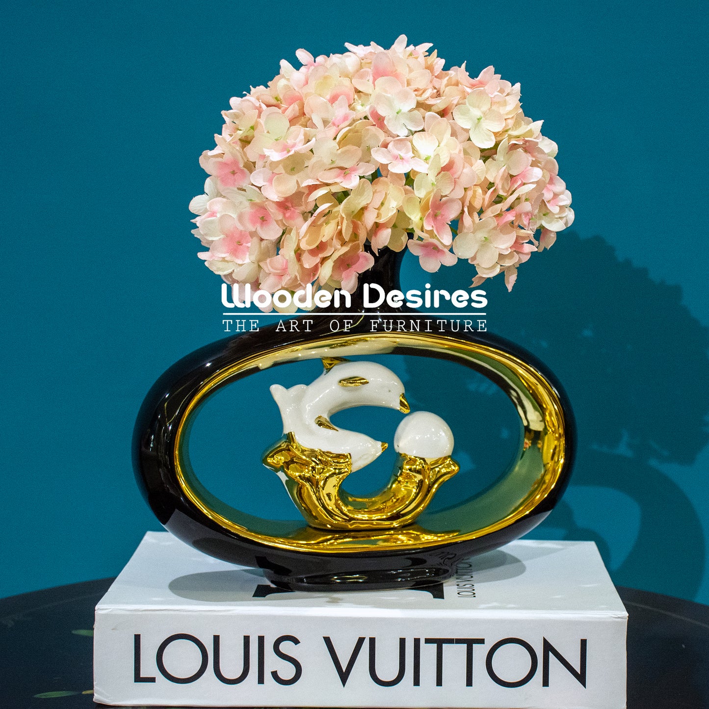Dolphin-Themed Oval Ceramic Vase Decor