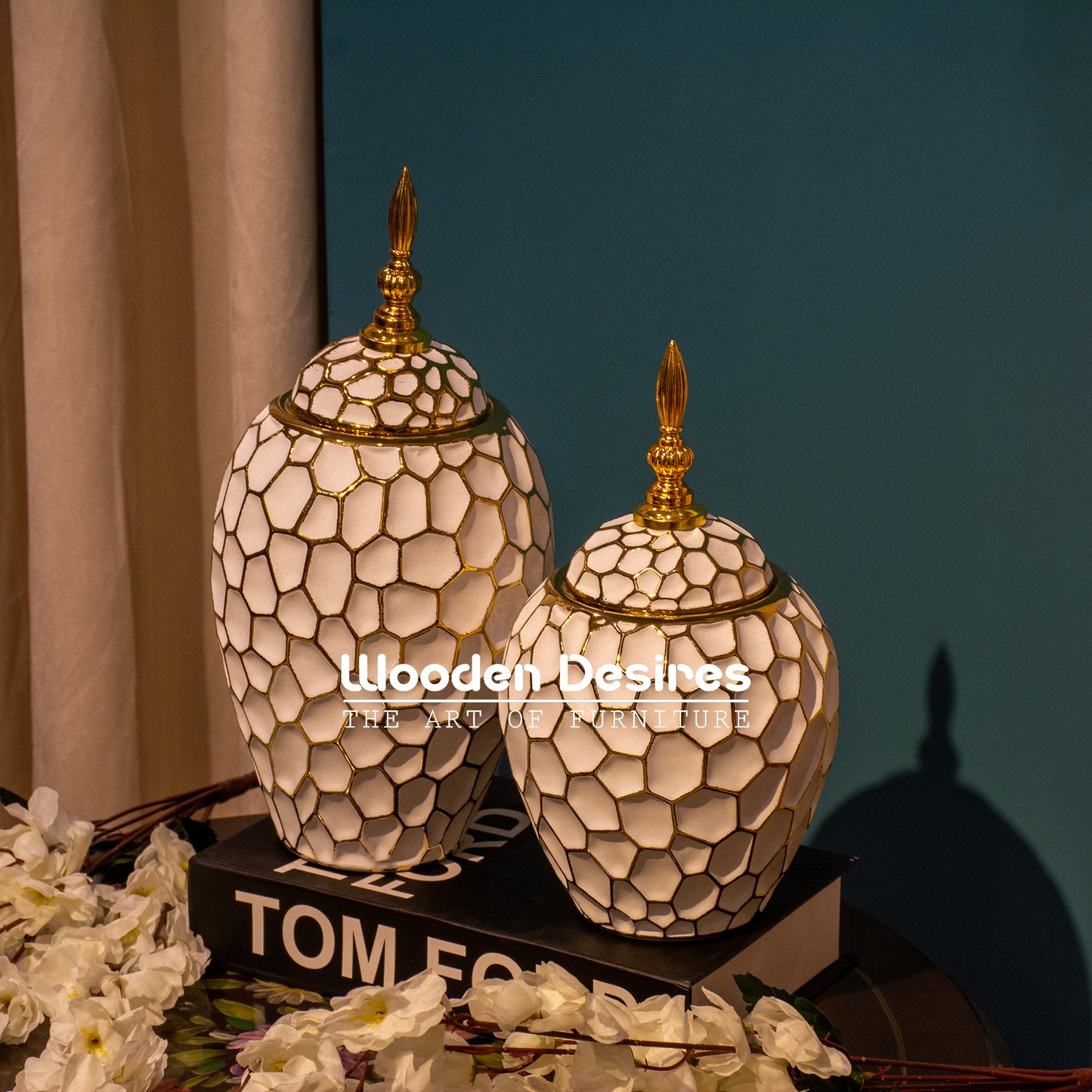 Honeycomb Textured Ceramic Jars For Home Decor