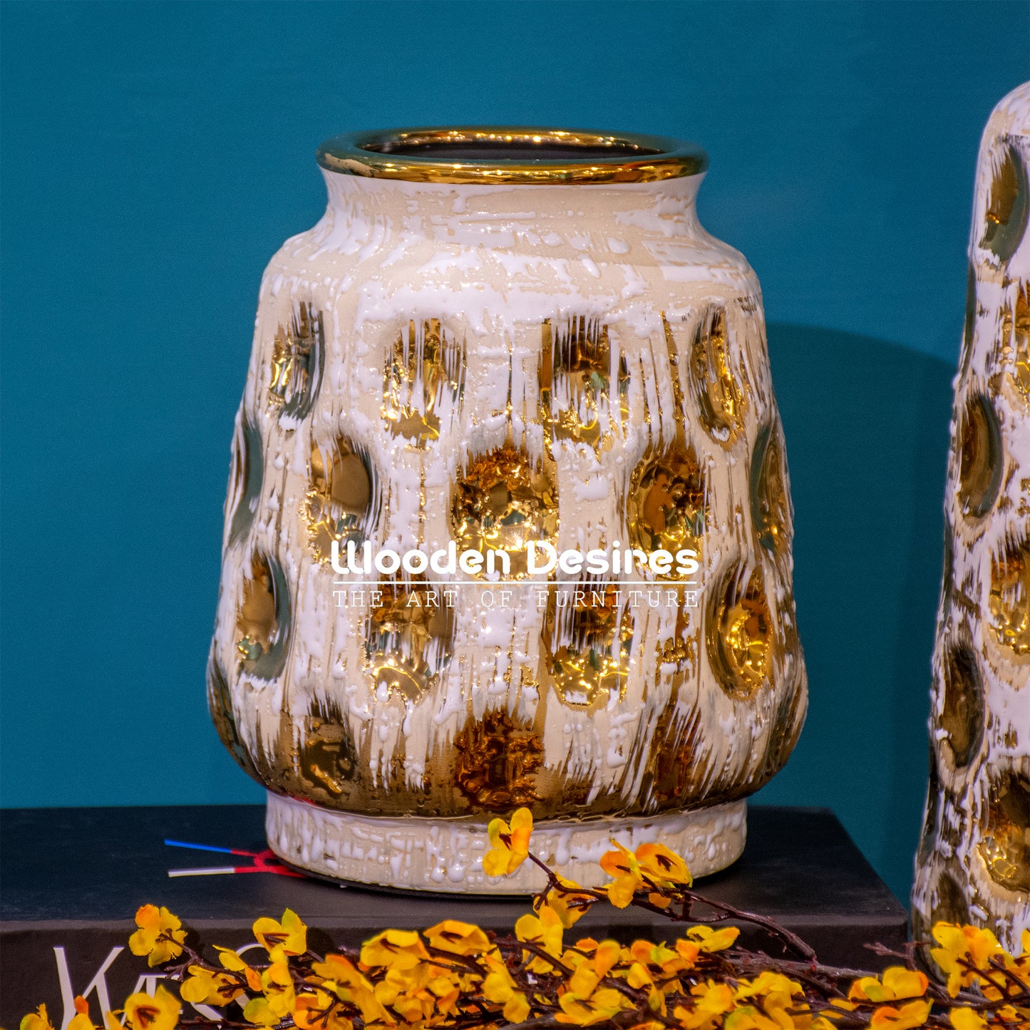 Golden Accent Ceramic Vase Set