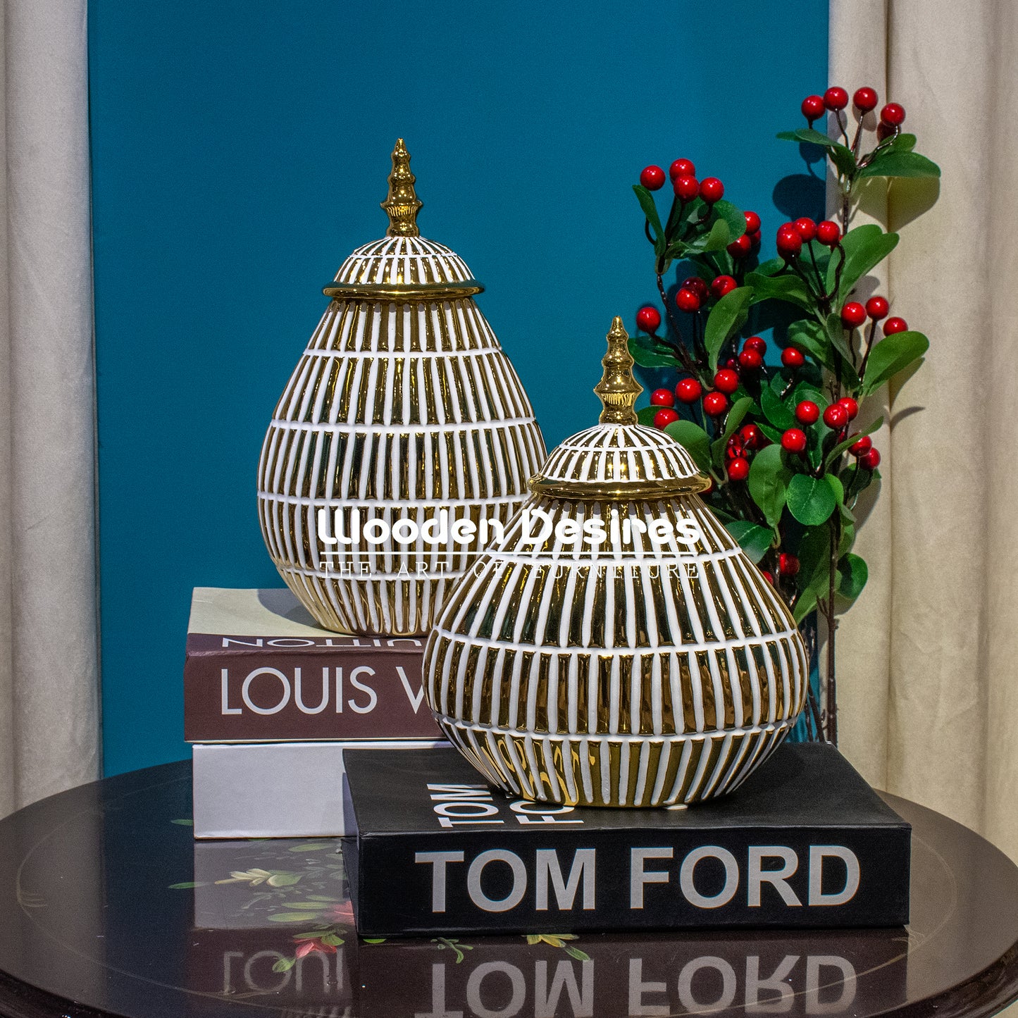 Radiant Gold-Striped Ceramic Jar Set