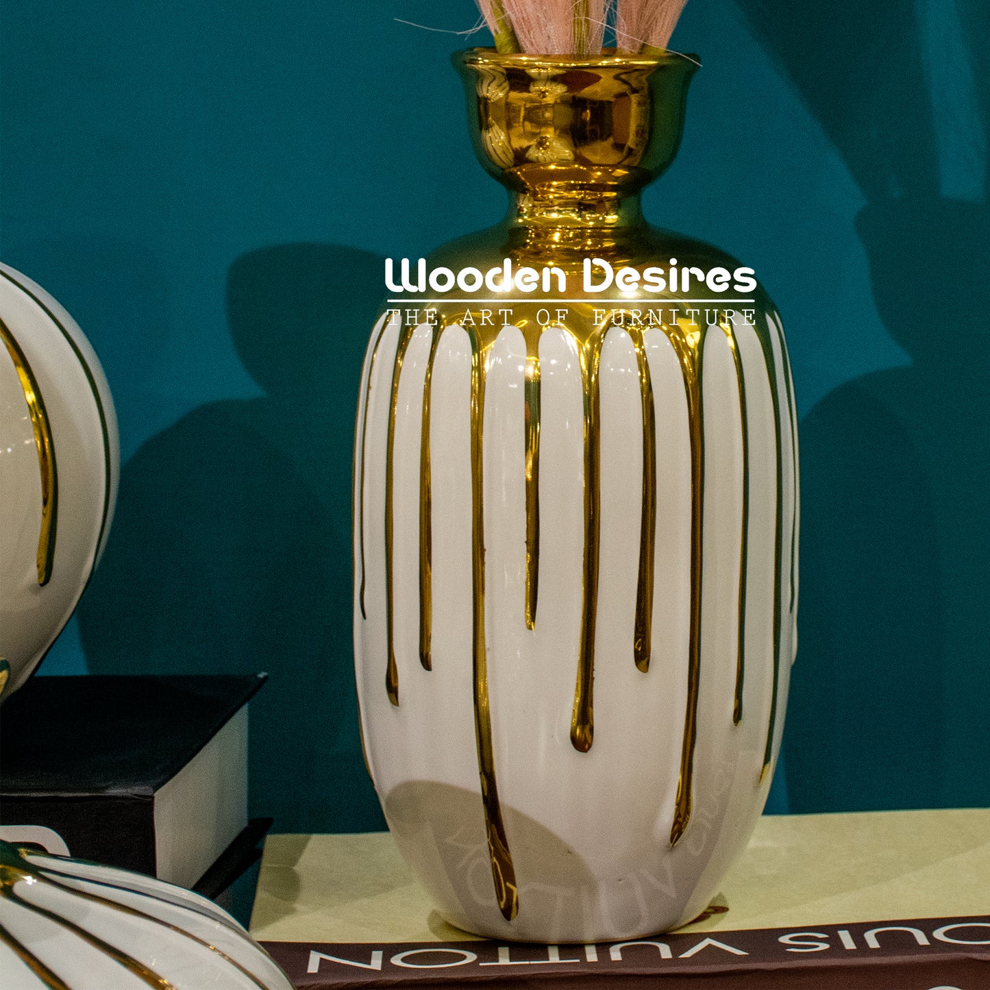 Three-Piece Gold Ceramic Vase Set for Home Decor