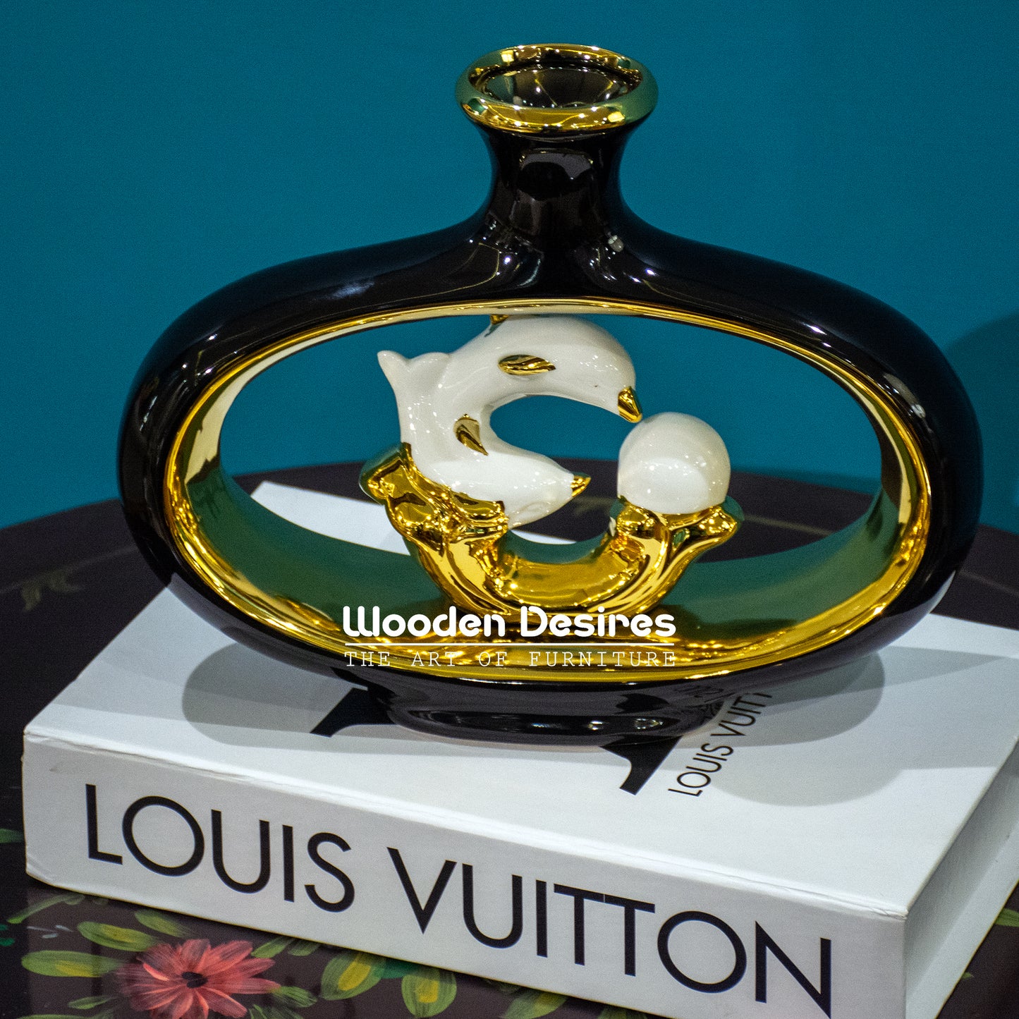Dolphin-Themed Oval Ceramic Vase Decor