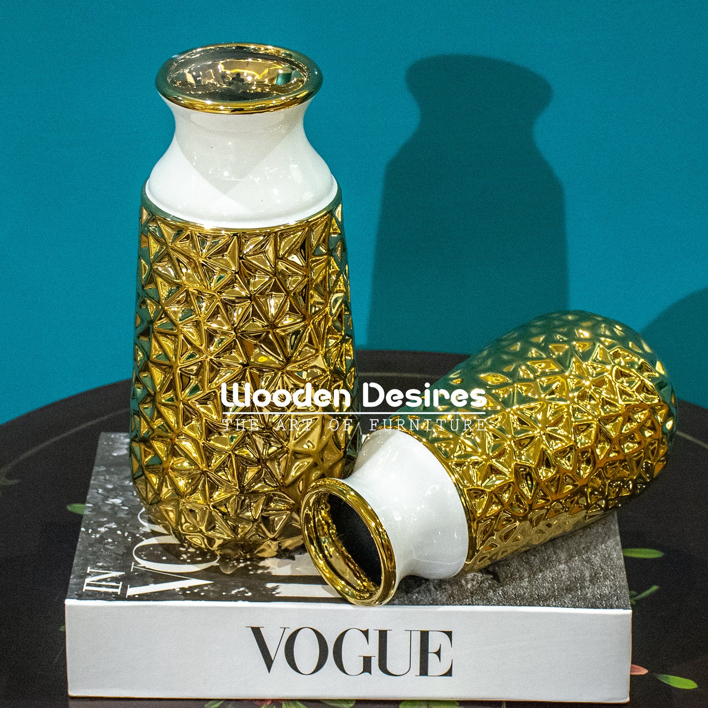 Luxury Gold & White Vase Pair