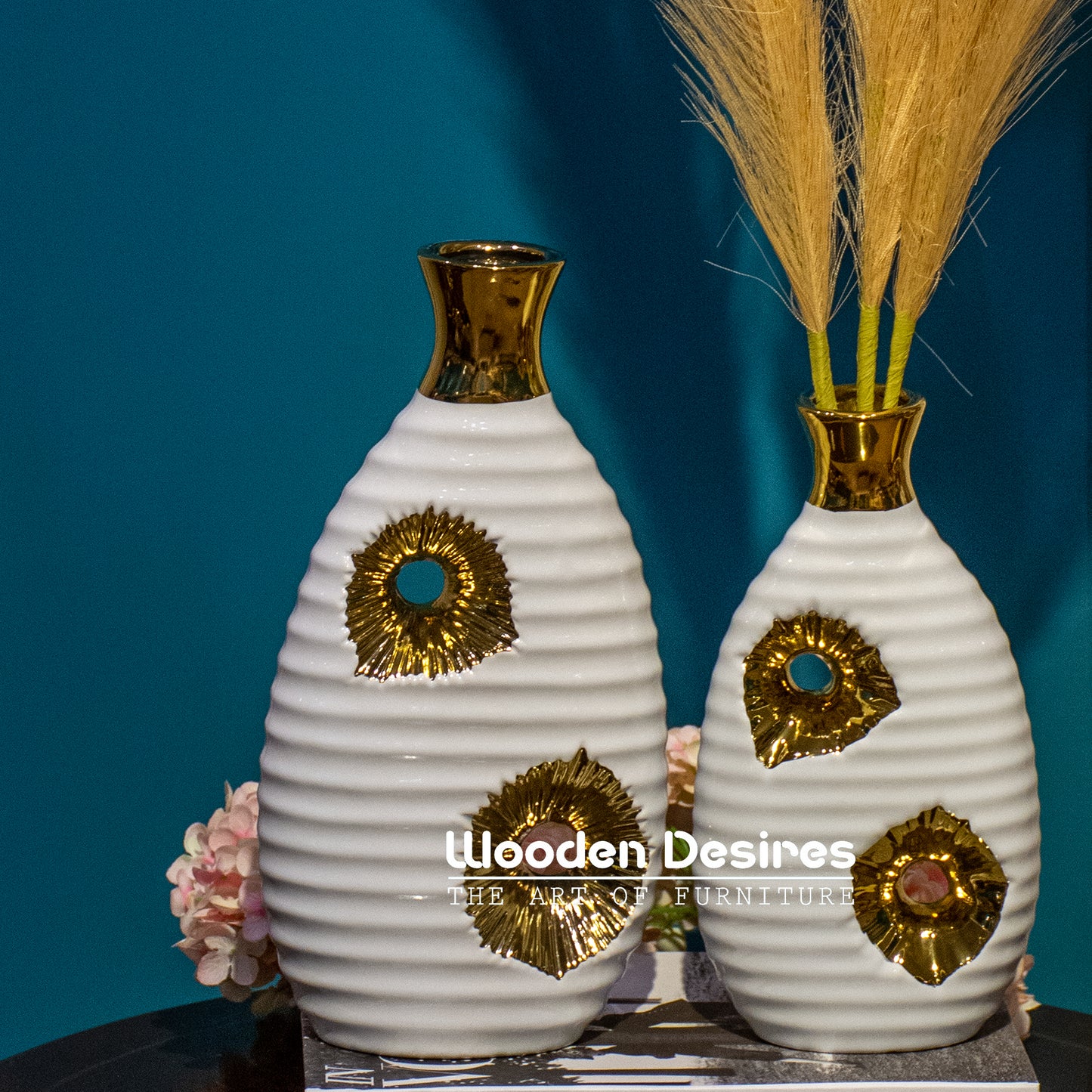Rippled Oval Ceramic Vase Set
