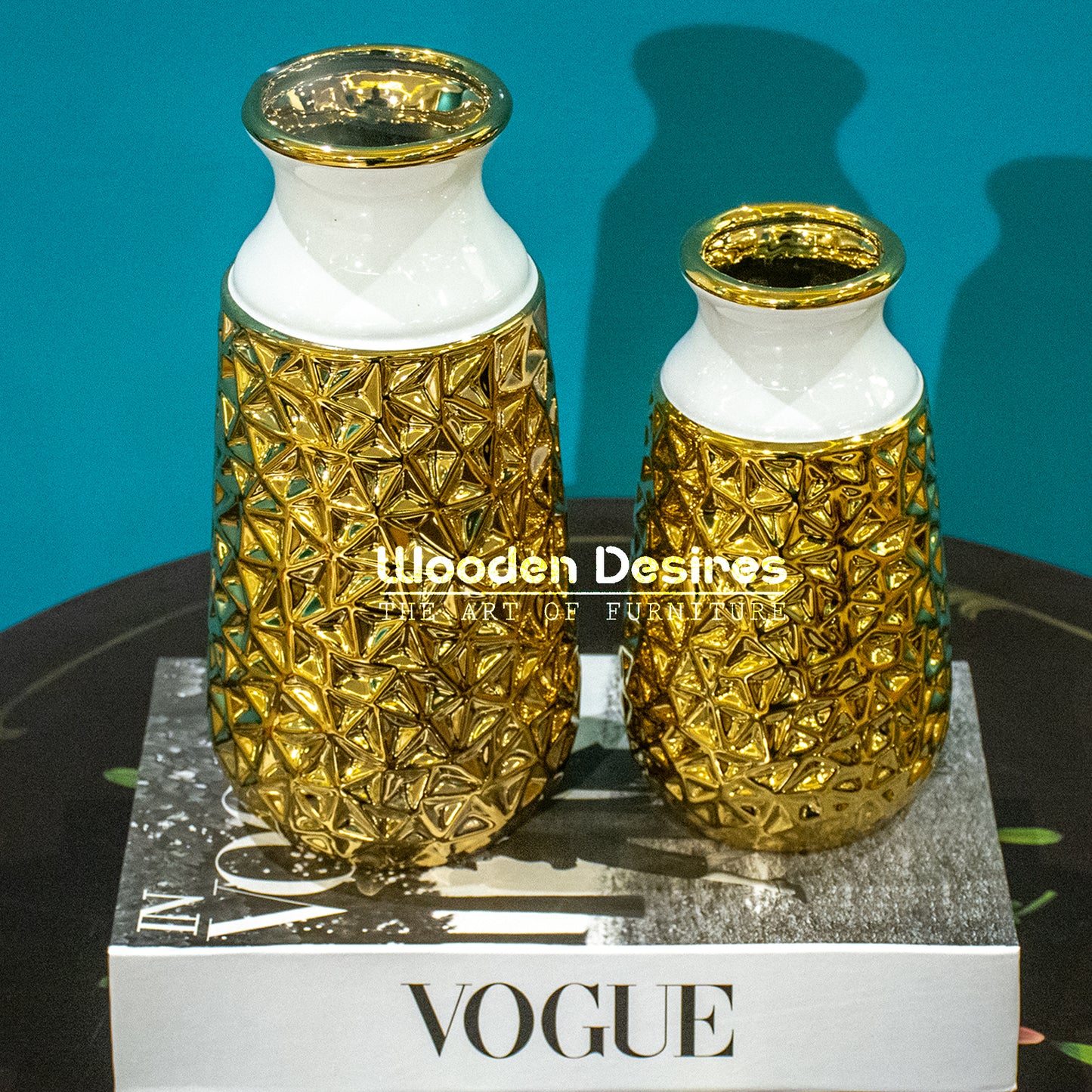 Luxury Gold & White Vase Pair