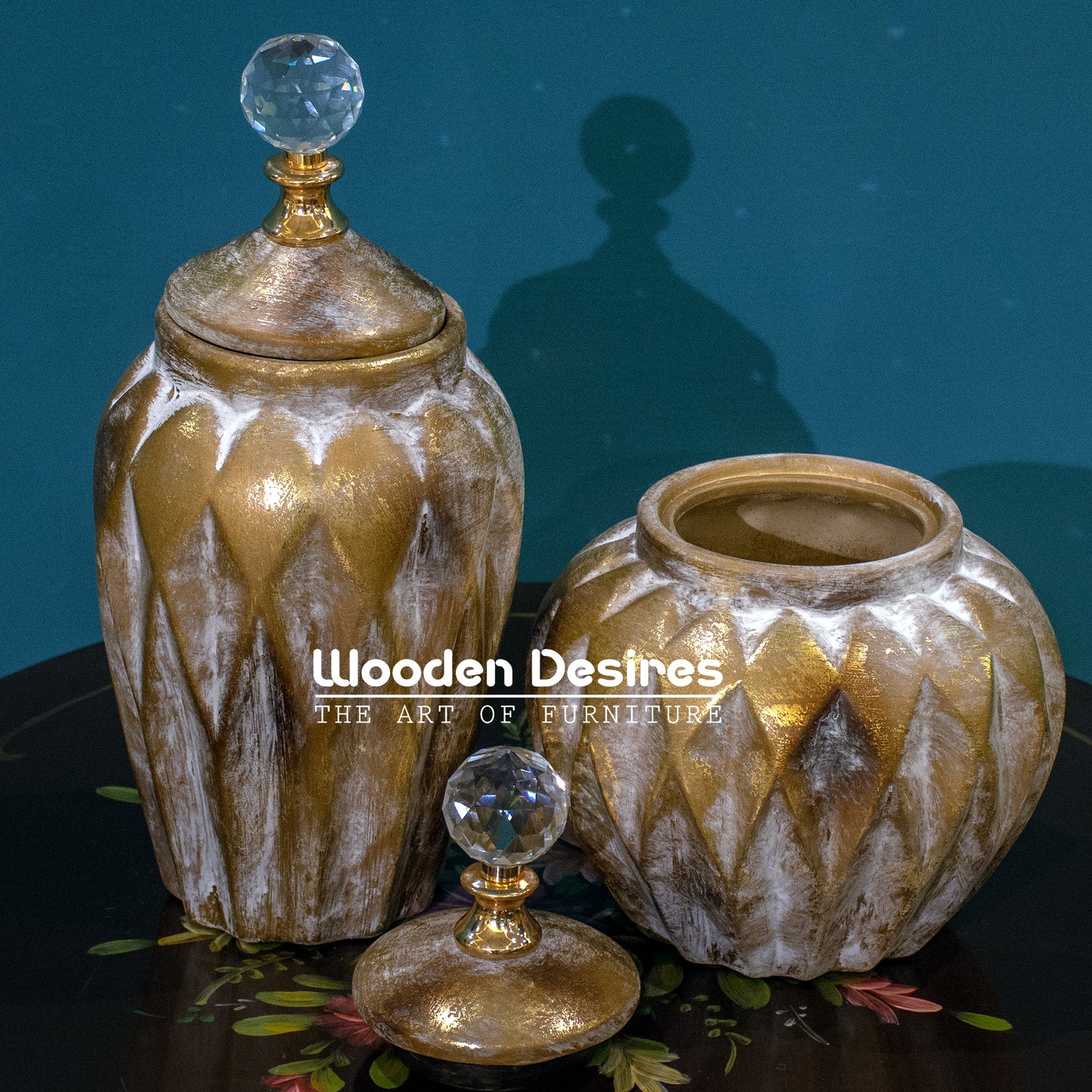 Vintage Diamond-Cut Ceramic Jar Set