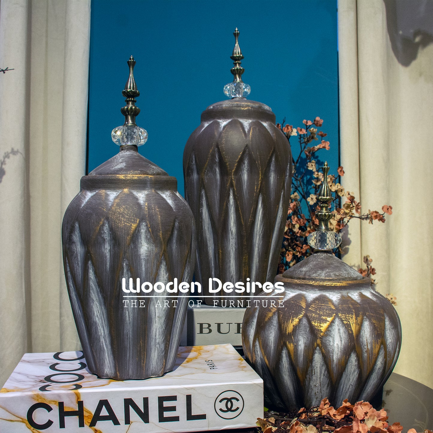 Vintage Diamond-Cut Ceramic Jar Set