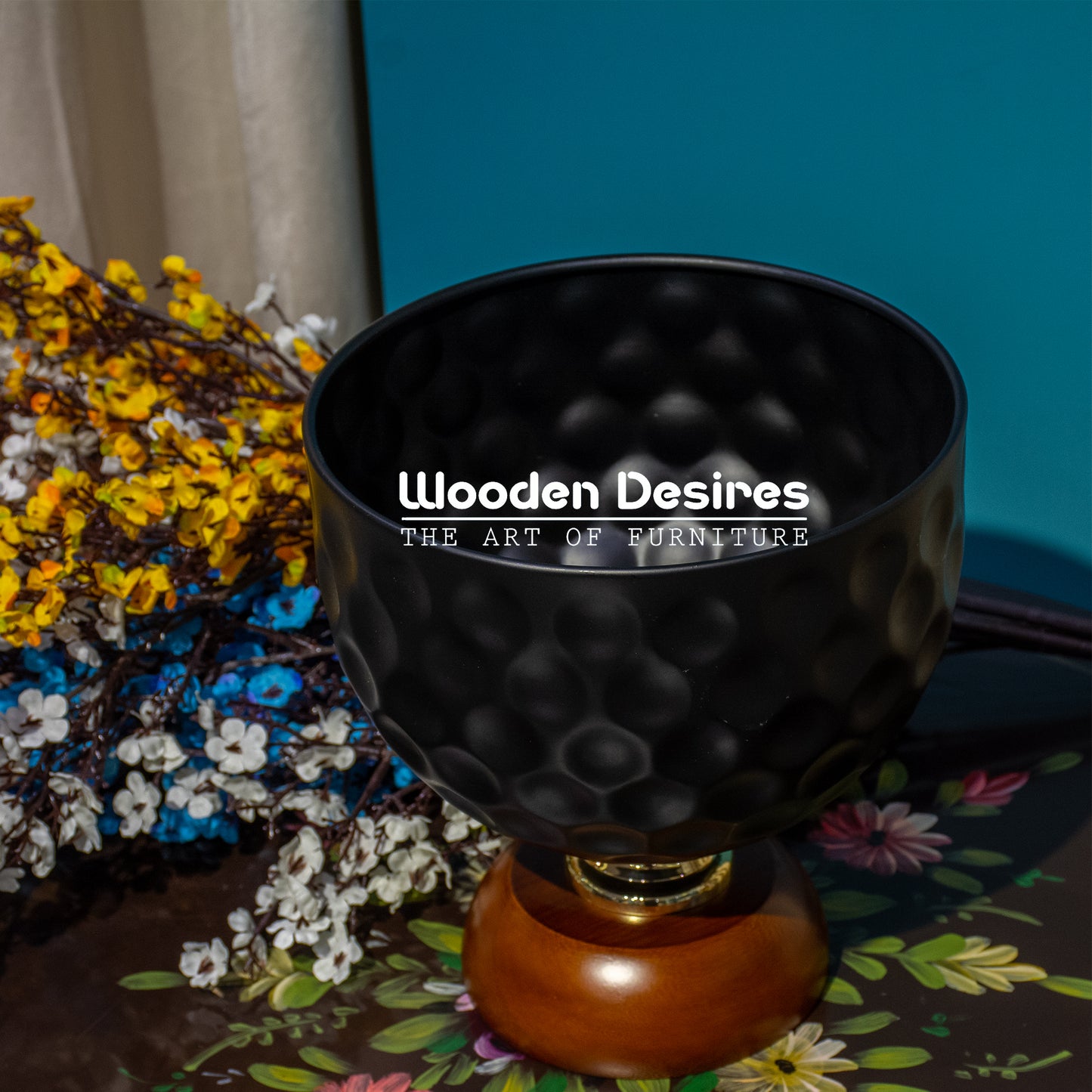 Modern Black Vase with Wooden Stand