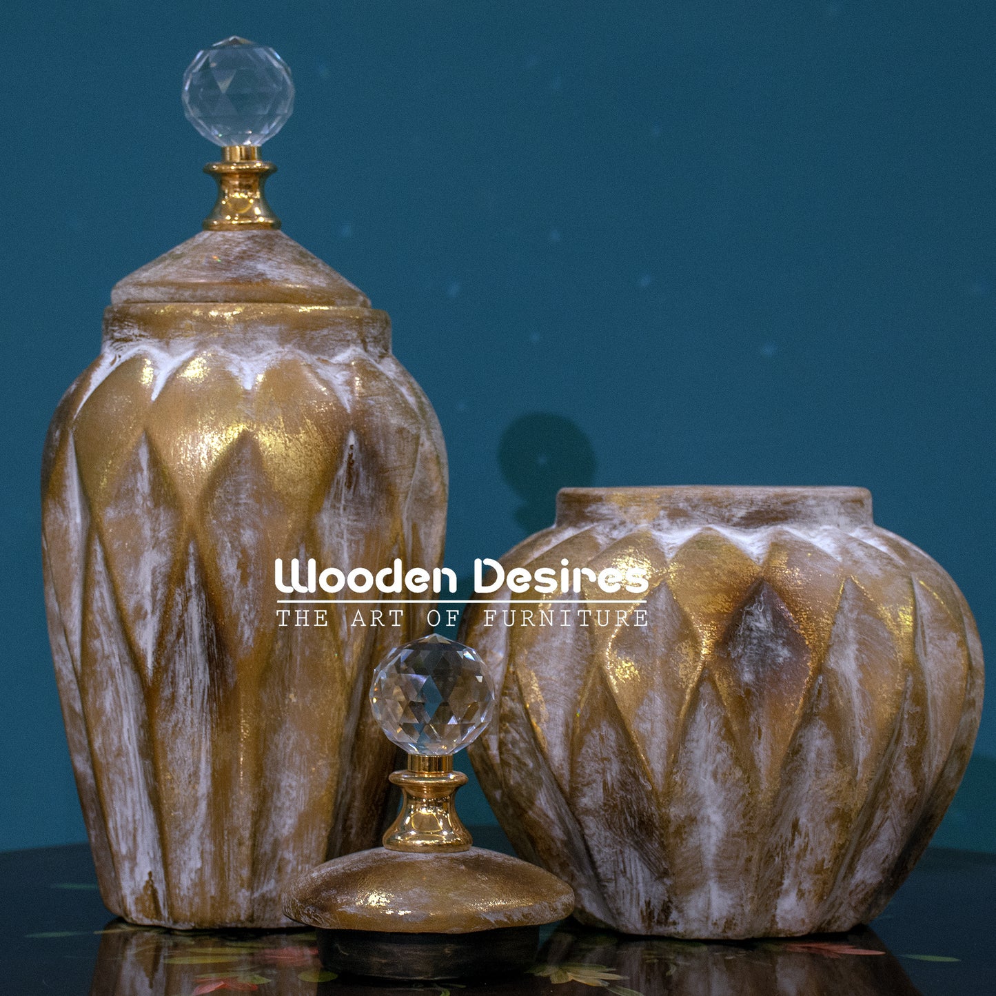 Vintage Diamond-Cut Ceramic Jar Set