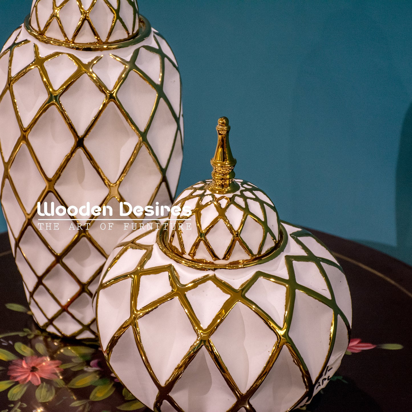 Sculpted Diamond Ceramic Jar Set