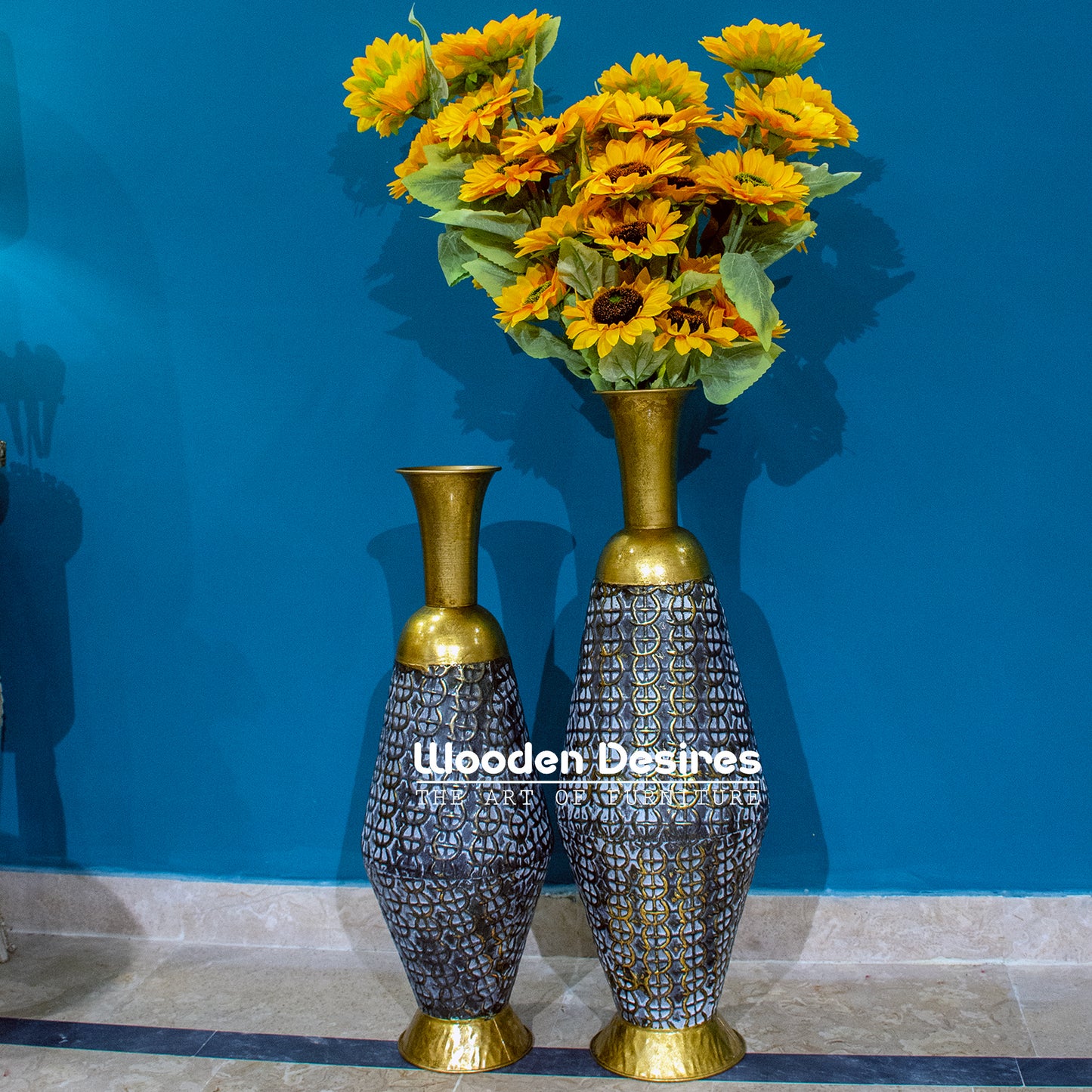 Luxury Metal Floor Vase Pair