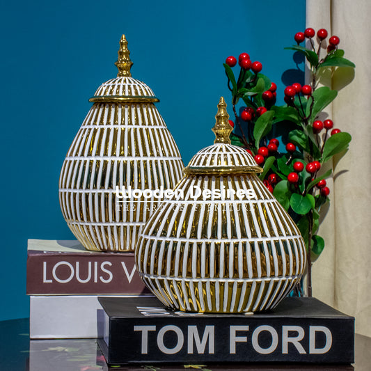 Radiant Gold-Striped Ceramic Jar Set