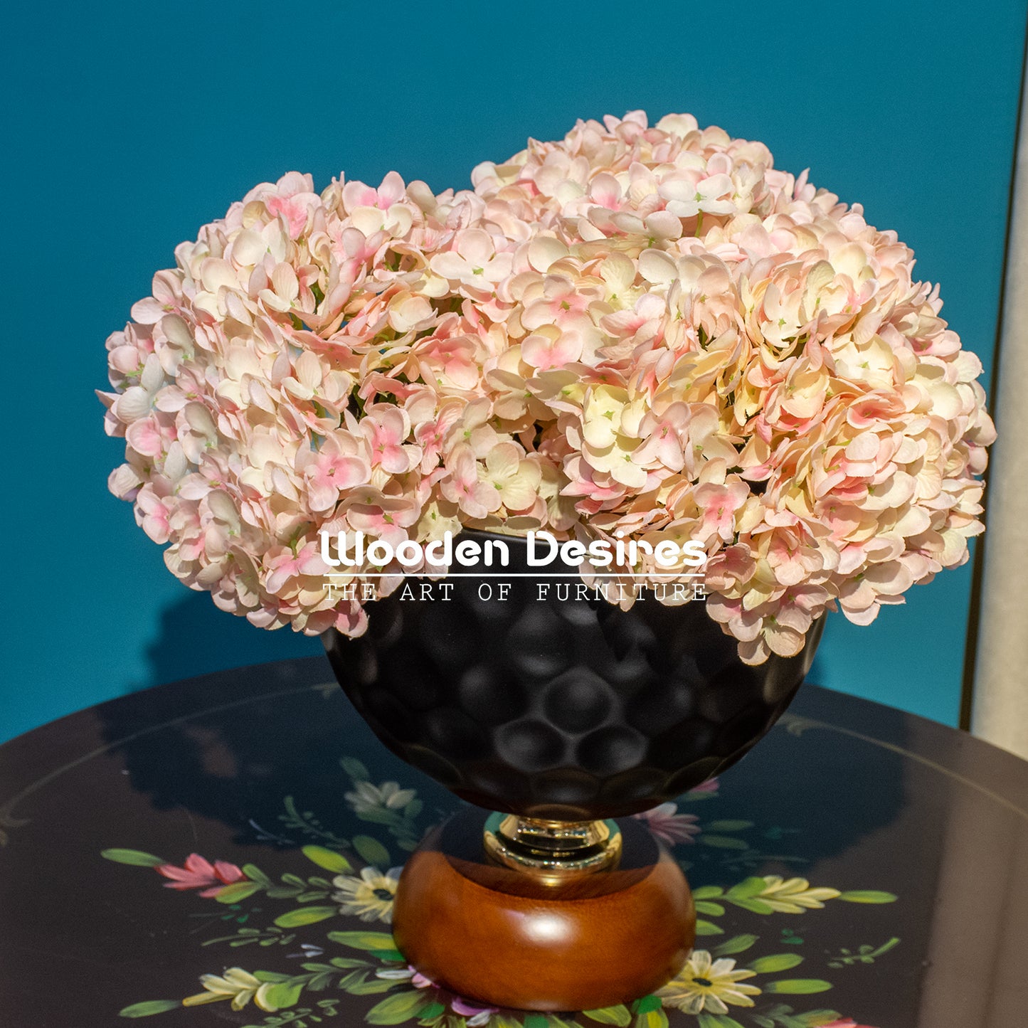 Modern Black Vase with Wooden Stand