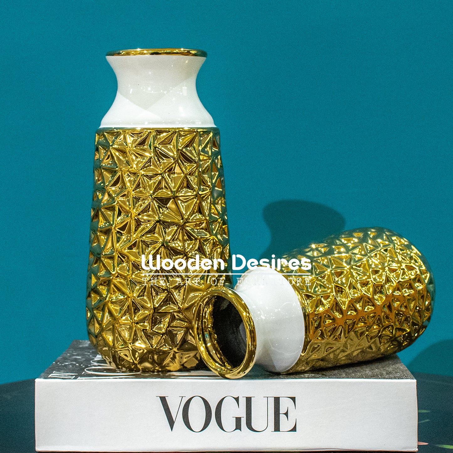 Luxury Gold & White Vase Pair