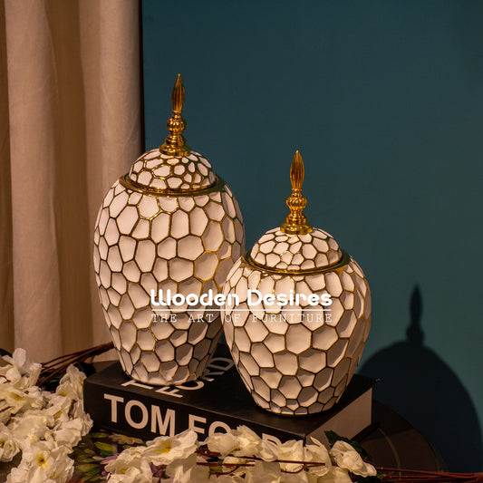 Honeycomb Textured Ceramic Jars For Home Decor