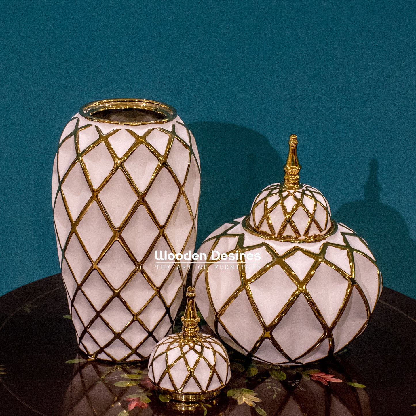 Sculpted Diamond Ceramic Jar Set
