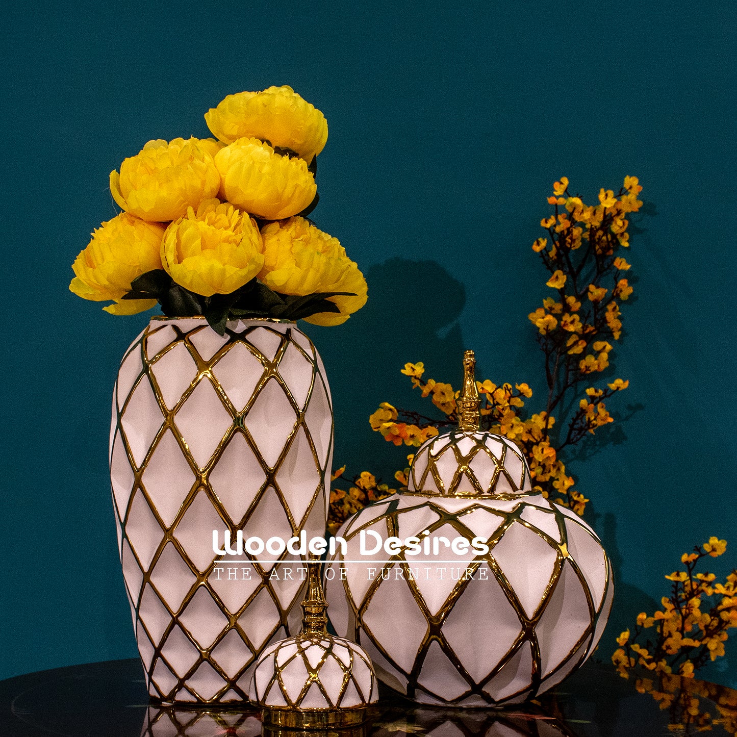 Sculpted Diamond Ceramic Jar Set