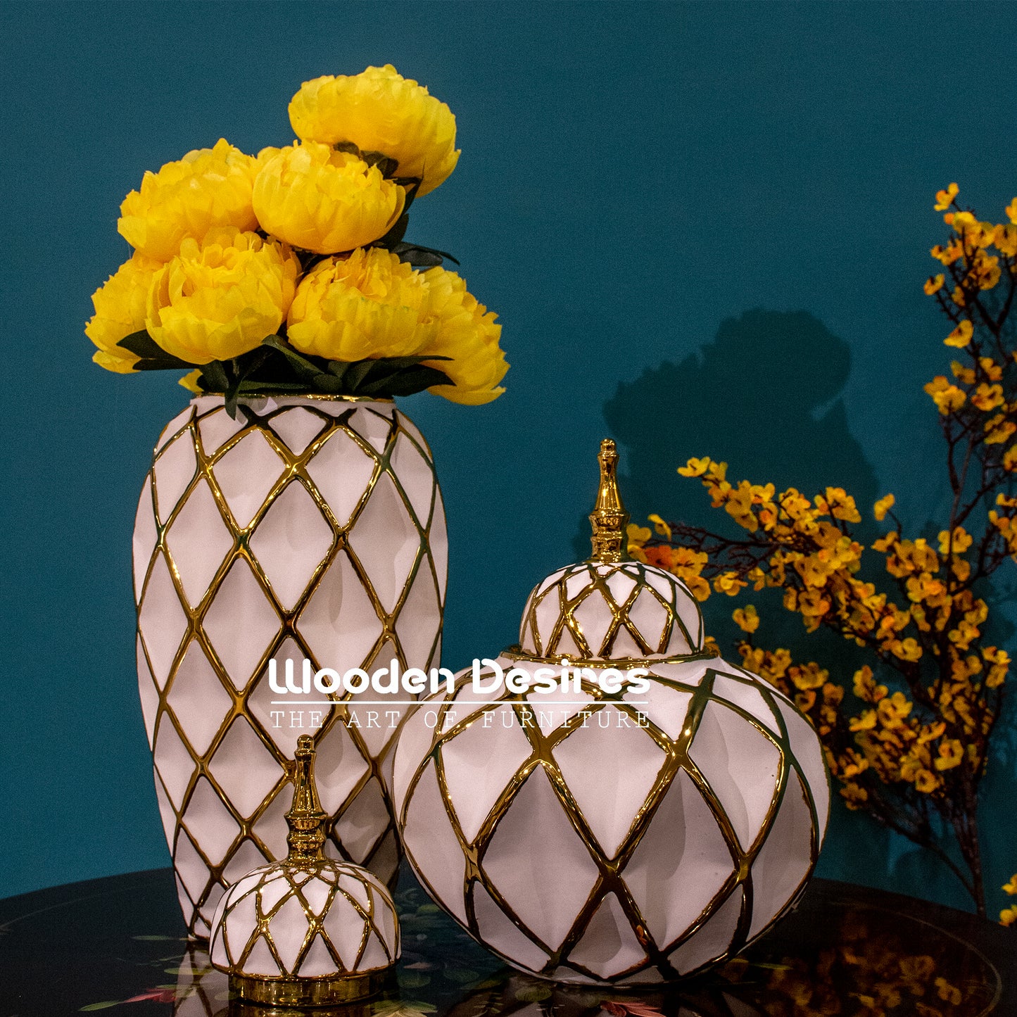 Sculpted Diamond Ceramic Jar Set