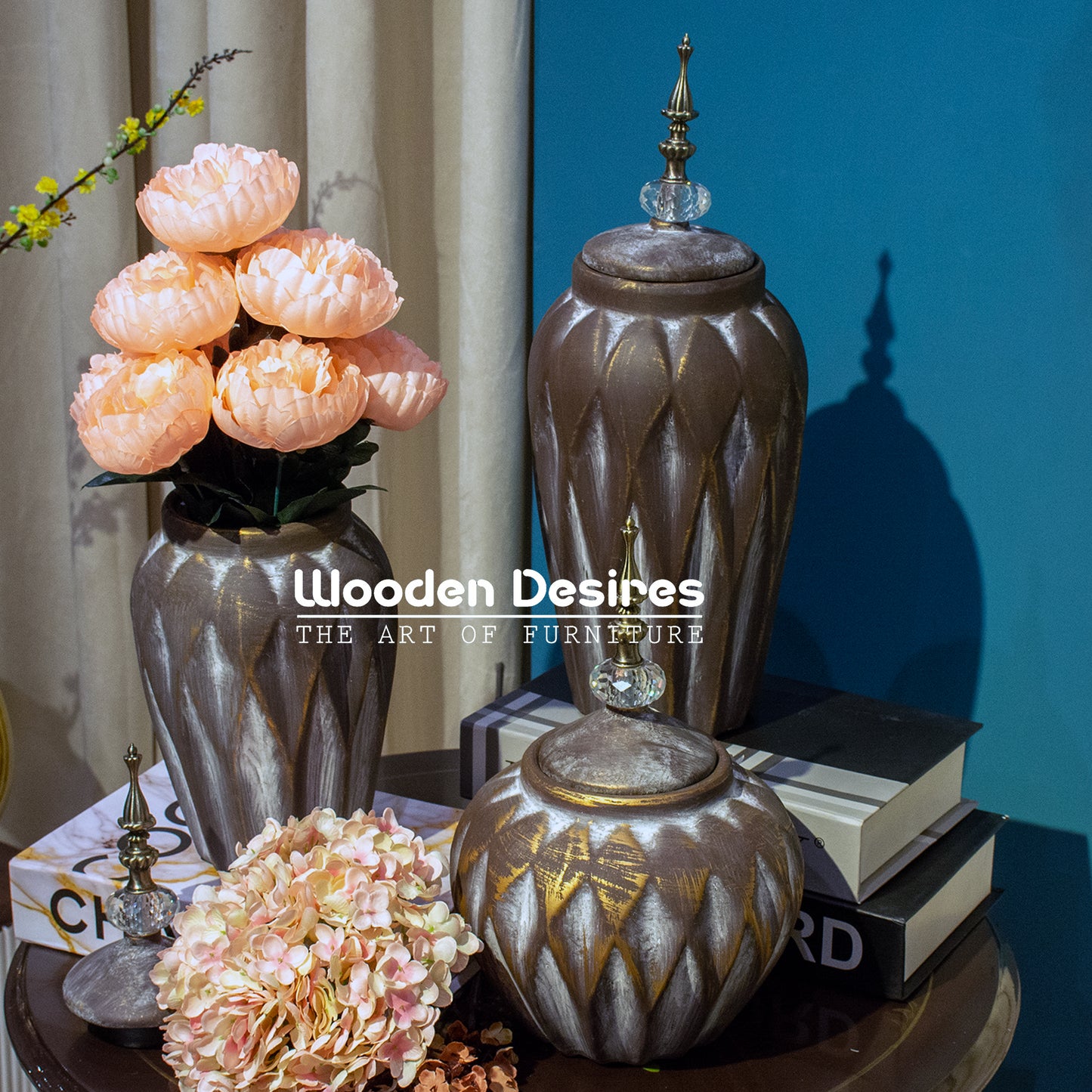 Vintage Diamond-Cut Ceramic Jar Set