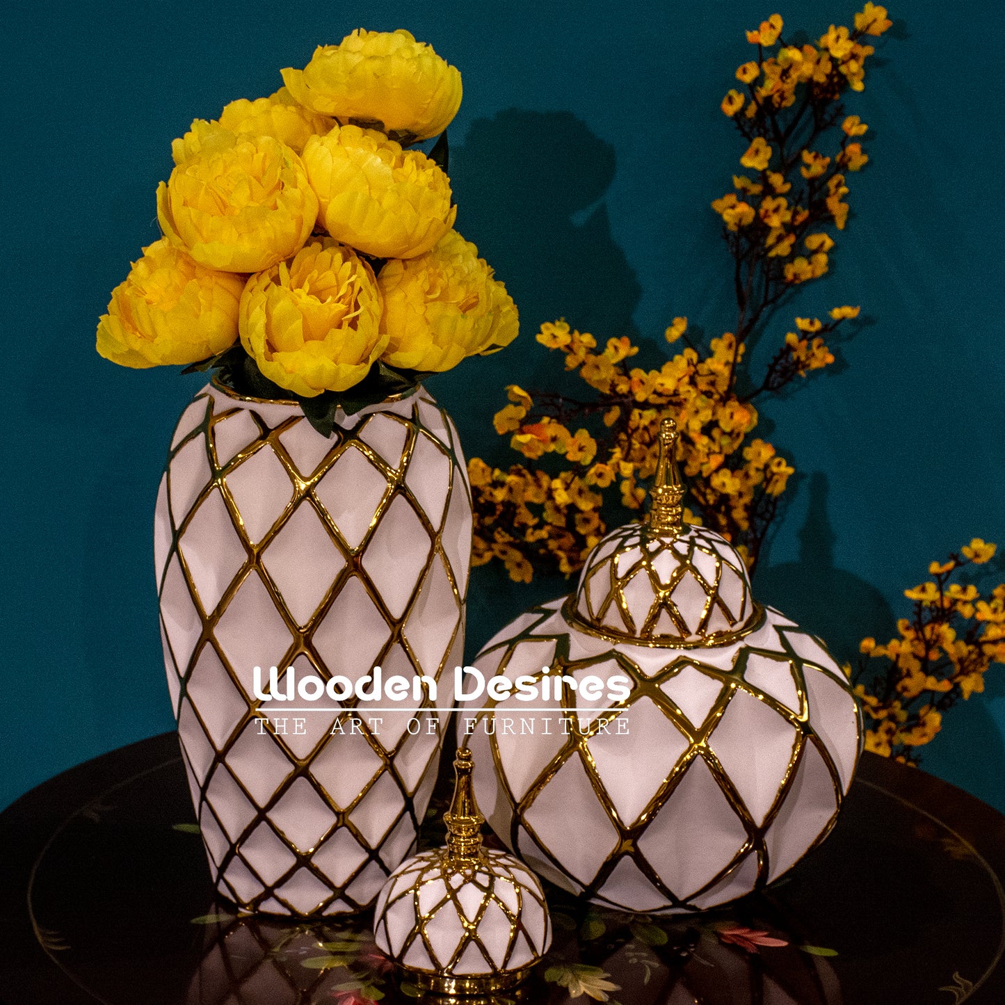 Sculpted Diamond Ceramic Jar Set