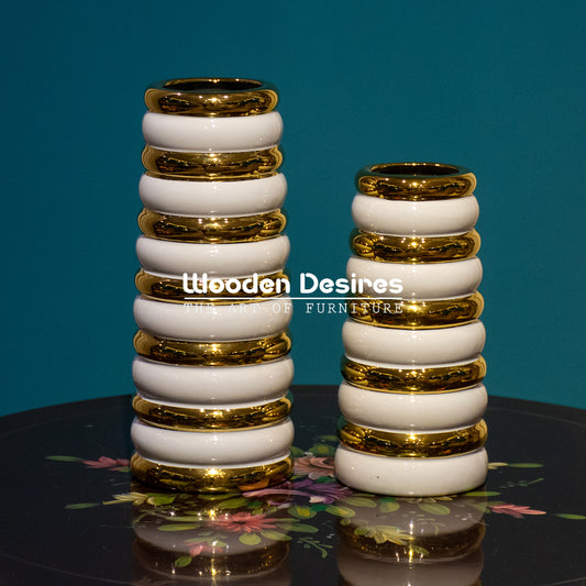 Modern Ceramic Vase Set with Gold Rings