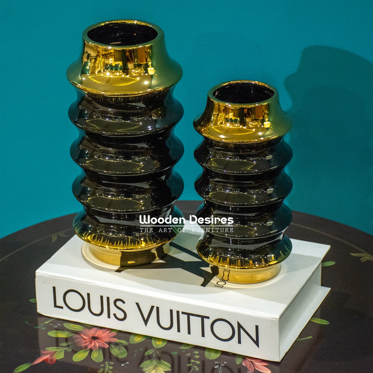 Rippled Gold Accent Vase Set