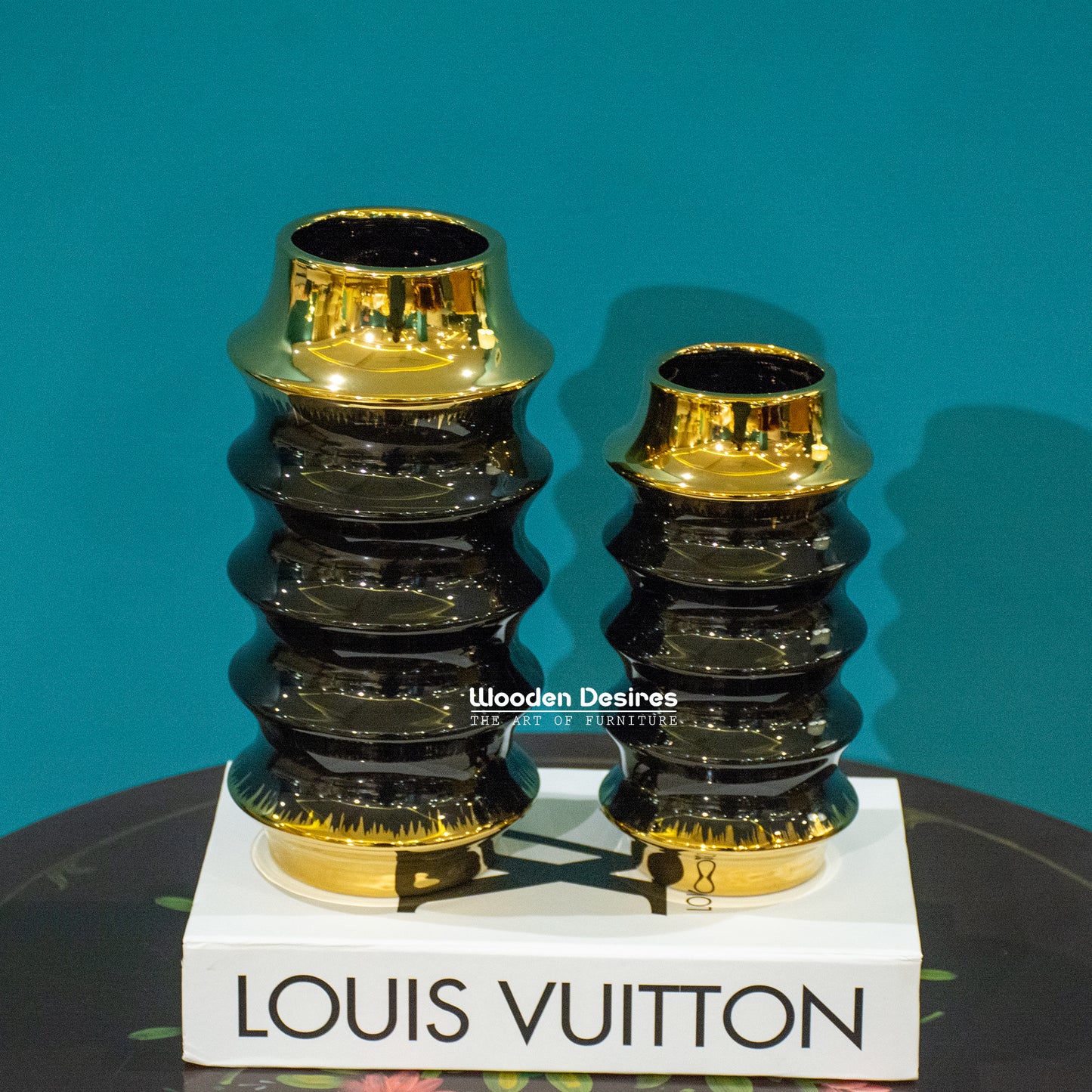 Rippled Gold Accent Vase Set