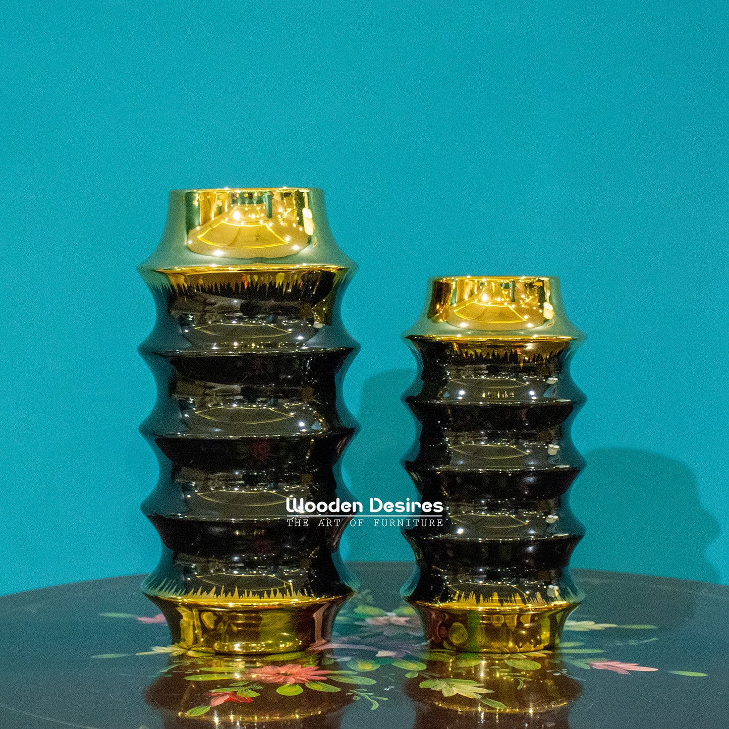 Rippled Gold Accent Vase Set