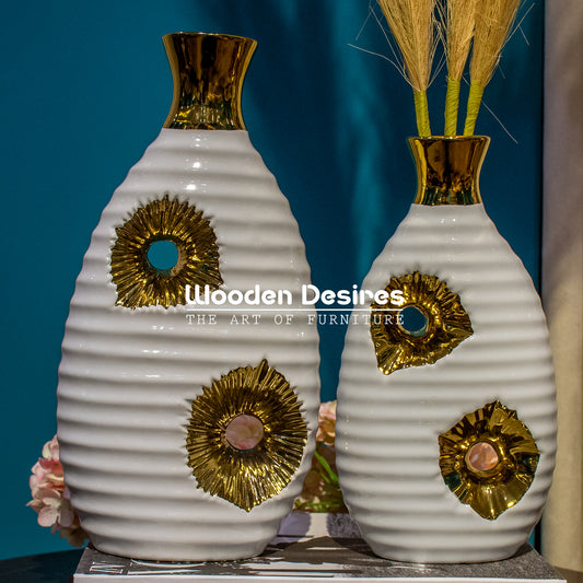 Rippled Oval Ceramic Vase Set