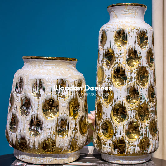 Golden Accent Ceramic Vase Set