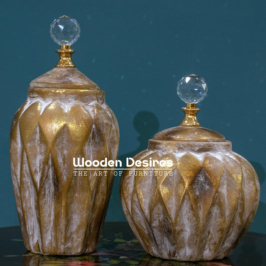 Vintage Diamond-Cut Ceramic Jar Set