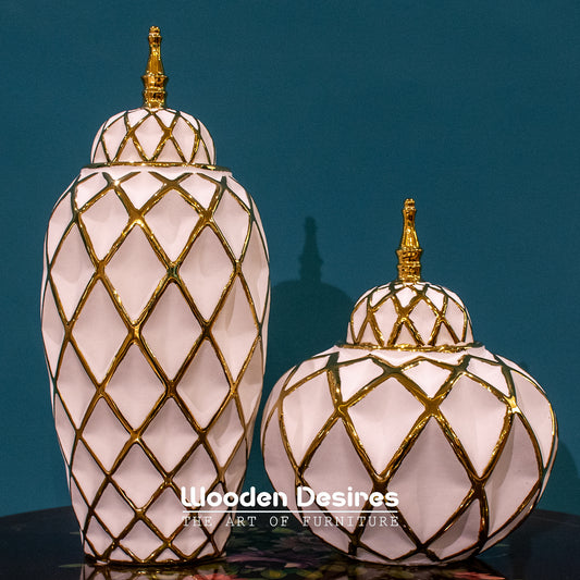Sculpted Diamond Ceramic Jar Set