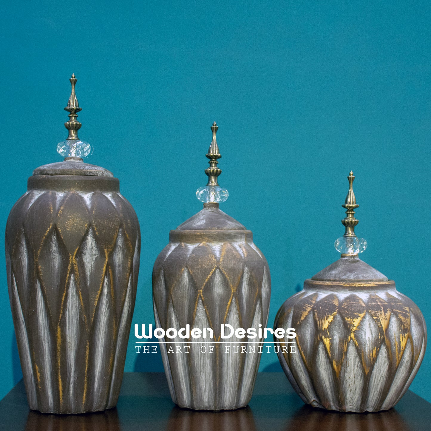 Vintage Diamond-Cut Ceramic Jar Set