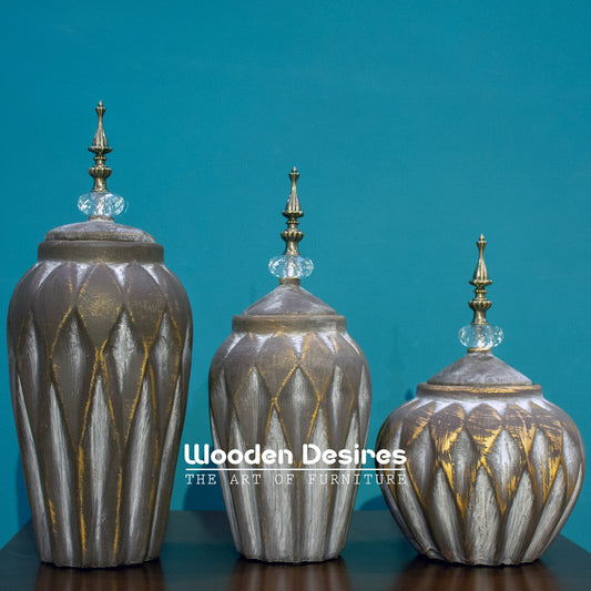 Vintage Diamond-Cut Ceramic Jar Set