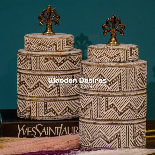 Vintage Tribal Pattern Ceramic Jar Set