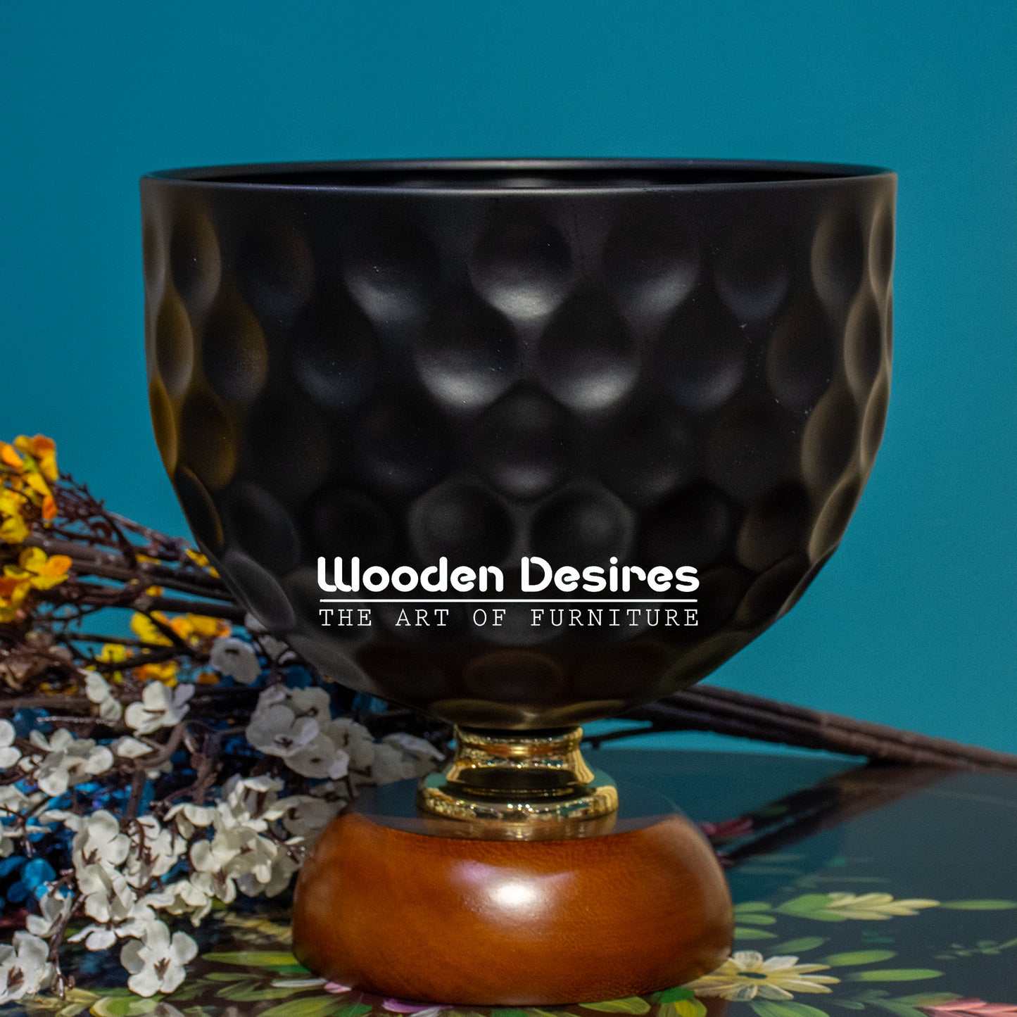 Modern Black Vase with Wooden Stand