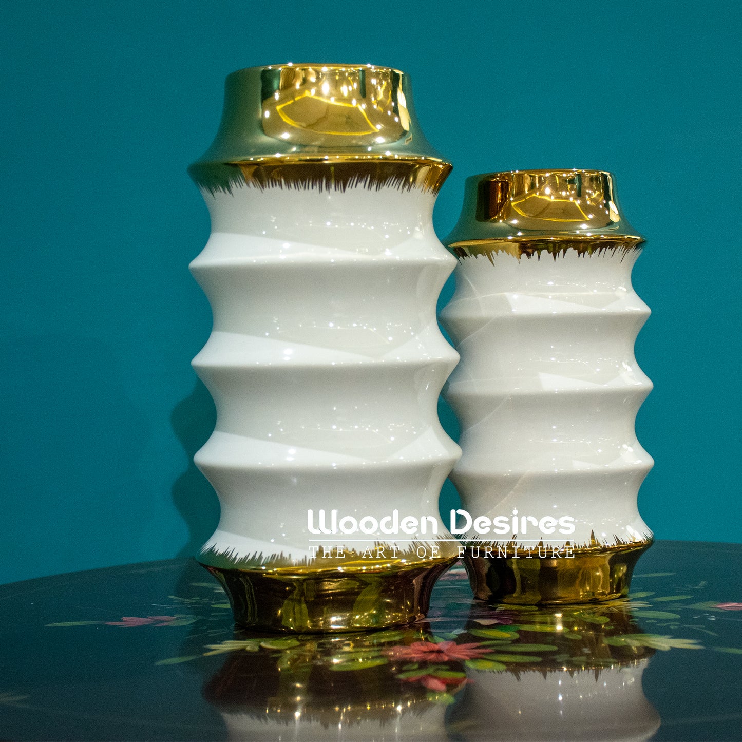 Rippled Gold Accent Vase Set