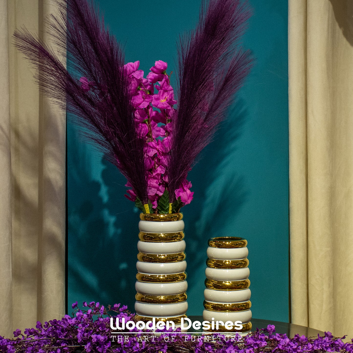 Modern Ceramic Vase Set with Gold Rings