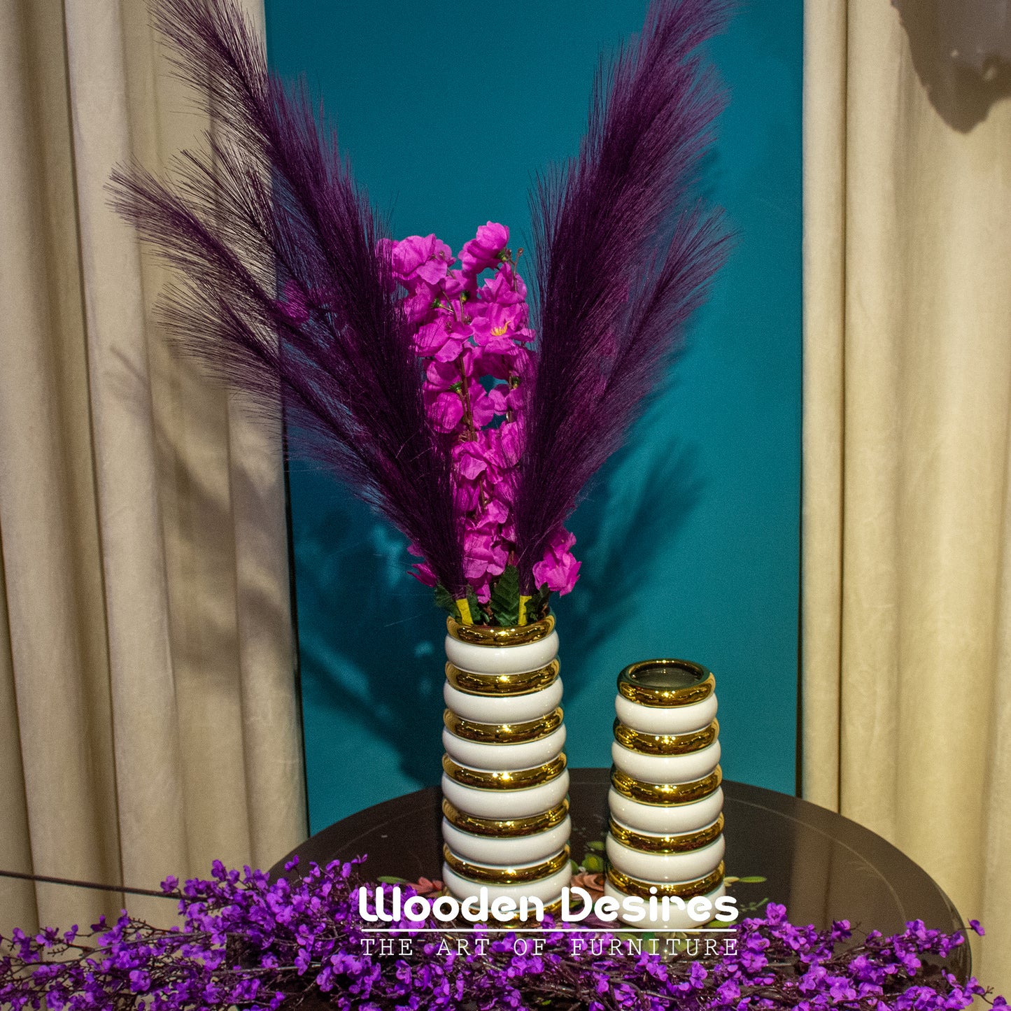 Modern Ceramic Vase Set with Gold Rings